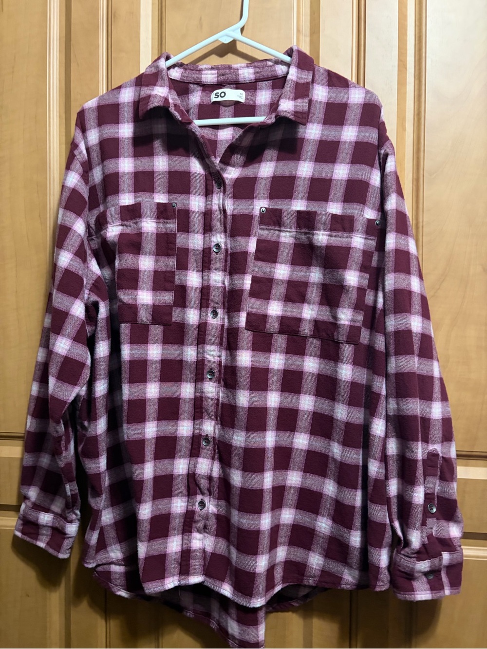 SO Women's Maroon and White Plaid Button-Down Shirt
